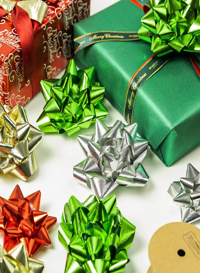 WRAPAHOLIC 40 Pcs Christmas Gift Bow Assortment - (2 Sizes: 3.5 Inches + 4.5 Inches) Red, Green, Gold, Silver Bow for Christmas, Birthday, Wedding, Baby Shower, Bridal Showers - Image 2